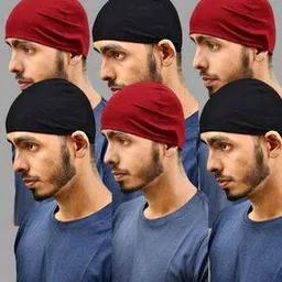 Men Set of 6 Skull Caps with Stitched Detail-image-60