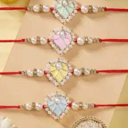 Set of 4 Kundan-Studded Pearl-Beaded Tie-Up Rakhis-picture-28