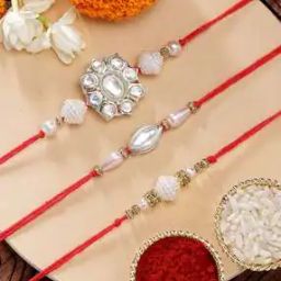 Set of 3 Kundan-Studded Pearl-Beaded Tie-Up Rakhis-18