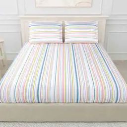 186 TC Striped King Size Bedsheet with Pillow Covers-22