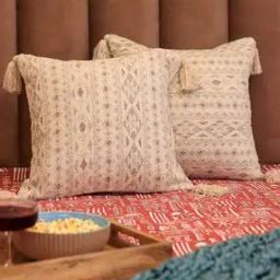 Set of 2 Quilted Square Cushion Cover 16" X 16"-image-1