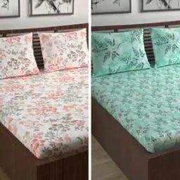 Set of 2 144 TC Floral Print Double Bedsheets with 4 Pillow Covers-3