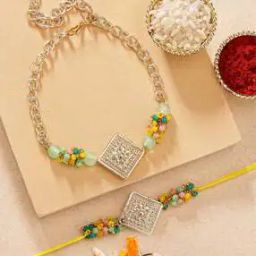 Set of 2 Stone-Beaded Rakhi Set with Roli Chawal-image-0