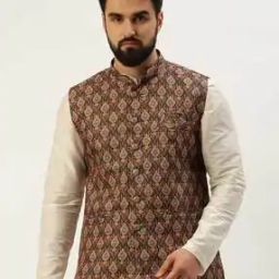 Printed Nehru Jacket with Inserted Pockets-18