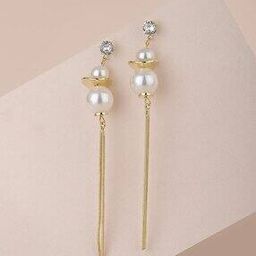 carlton london Gold Plated Off White Beaded Contemporary Drop Earrings - FJE3493-picture-27