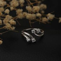 Women Rhodium Plated CZ Adjustable Finger Ring - BZ121777R/2-12