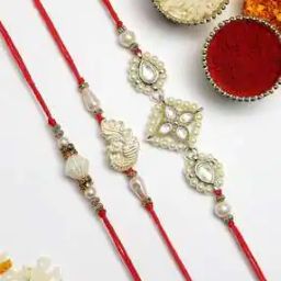 Set of 3 Kundan-Studded Tie-Up Rakhi-image-106