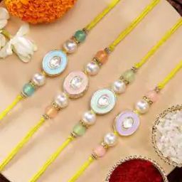 Set of 4 Kundan-Studded Tie-Up Rakhi-image-48