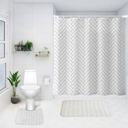Set of 2 Chevron Print Bathroom Mats & Shower Curtain-image-26