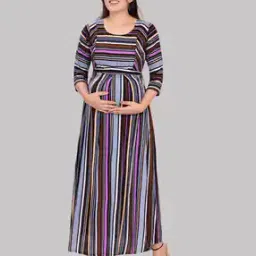 Striped Round-Neck Gown Dress-image-76