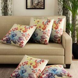 Pack of 5 Floral Print Square Cushion Covers 16"x 16"-image-1