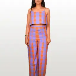 Checked Crop Top & Pant Set-34