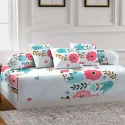 Set of 6 Floral TC Cotton Blend Diwan Set-26