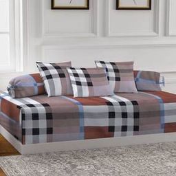 Set of 6 Checked TC Cotton Blend Diwan Set-29