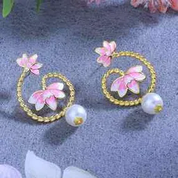 Gold-Plated Stone-Studded Drop Earrings-image-94