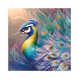 Peacock Print Wooden Canvas Painting 24" x 24"-8