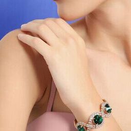 Gold-Plated Stone-Studded Link Bracelet-image-13
