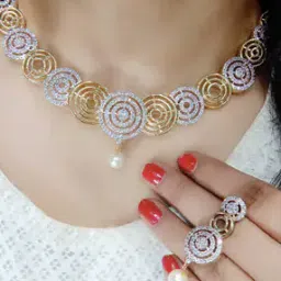 Stone-Studded Necklace & Earrings Set-image-50