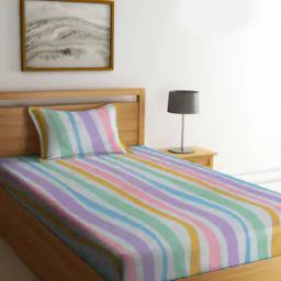 200 GSM Striped Single Fitted Bedsheet with Pillow Cover-image-64