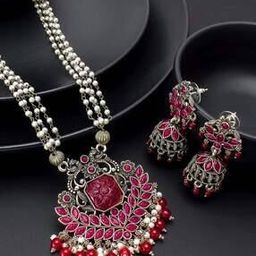 BV3519NK Silver-Plated Stone-Studded Necklace & Earrings-23