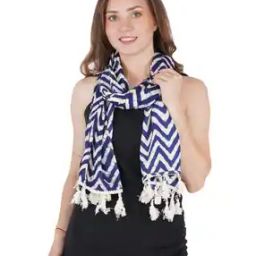 Women Chevrons Print Stole with Tassels-7