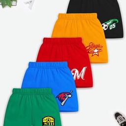 Boys Pack of 5 Typographic Print Regular Fit Shorts-12