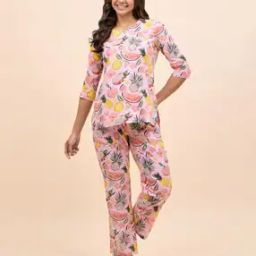 Women Tropical Print Nightwear Set-image-59