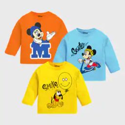 Boy Pack of 3 Mickey Mouse Print Round-Neck T-Shirts-image-59