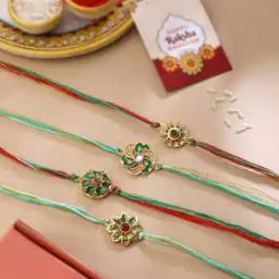 Set of 4 Rakhis with Roli Chawal & Greeting Card-image-24