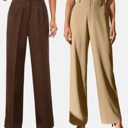 Women Pack of 2 Relaxed Fit Pleated Trousers-image-107
