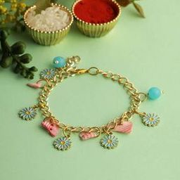 Floral Charms Bracelet Rakhi with Roli Chawal-image-21