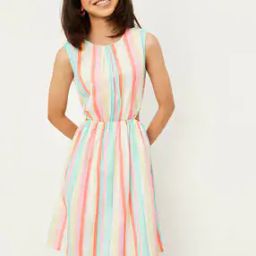 Girls Striped A-Line Dress with Cutouts-image-70