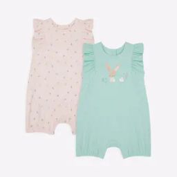Pack of 2 Printed Rompers with Frills-7