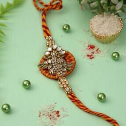 Men Gold-Plated Kundan-Studded Tie-Up Rakhi-image-49
