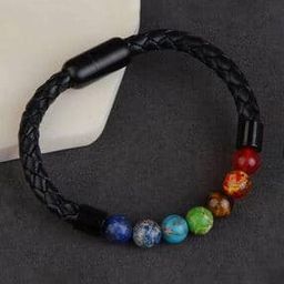 Beaded Bracelet with Leather Clasp-13