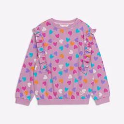 Heart Print Sweatshirt with Ruffle Accent-image-73