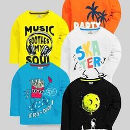 Pack of 5 Boys Printed Relaxed Fit Round-Neck T-Shirt-image-56