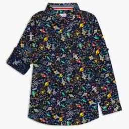 Space Print Cotton Button-Down Collar Shirt-image-7