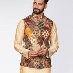 Geometric Printed Sleeveless Nehru Jacket-image-59