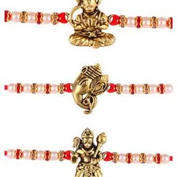 vighnaharta fashion jewellery Pack of 3 Vighnaharta Ganesh Hanuman Combo Gold Rakhis-picture-46