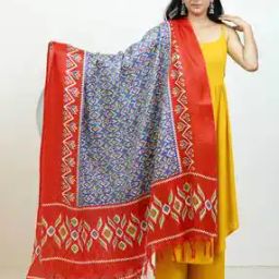 Women Ikat Print Dupatta with Tassels-image-7