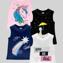 Girls Pack of 3 Graphic Print Regular Fit Round-Neck T-Shirts-picture-24