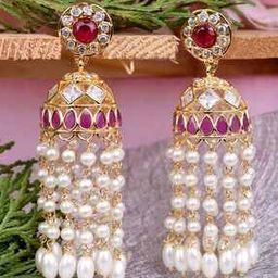 saraf rs jewellery Women Gold-Plated Stone-Studded Jhumkas-picture-38