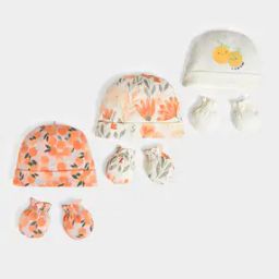 Pack Of 3 Floral Print Caps & Mittens-image-1