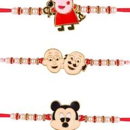Set of 3 Gold-Plated Vighnaharta Motu Patlu Mickey Mouse Rakhis-19