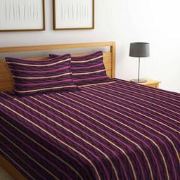 250 TC Striped Pure Cotton King Bed Cover with Pillow Covers-picture-12