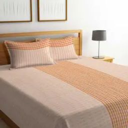250 TC Striped Pure Cotton King Bed Cover with Pillow Covers-image-78
