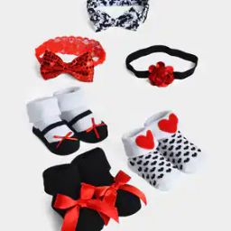 Girls Pack of 3 Printed Socks with Headbands-image-1