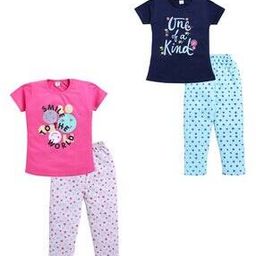 Pack of 2 Girl Graphic Print T-Shirt & Pyjamas Sets-image-62