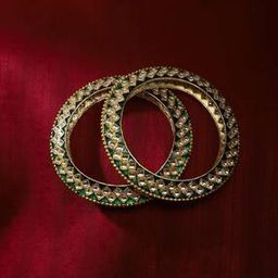 Set of 2 Kundan-Studded Slip-On Broad Bangles-44